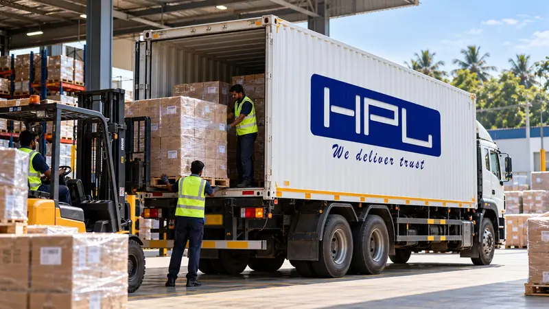Part truck load: cartons stacked on warehouse racks